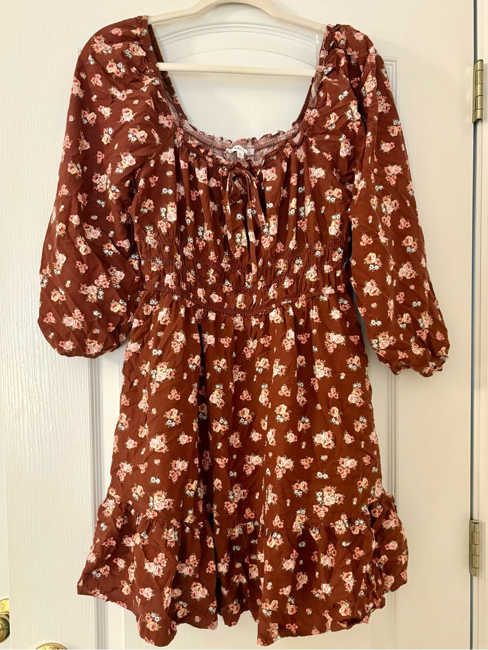 Celebrity Pink Rust Floral Smocked Waist Dress
